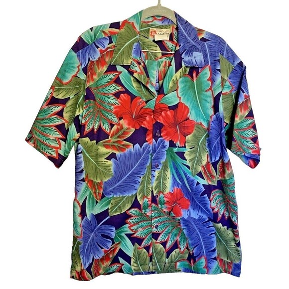 Vtg Hilo Hattie Mens Hawaiian Shirt Large Button Front Tropical Print SS - Picture 1 of 8